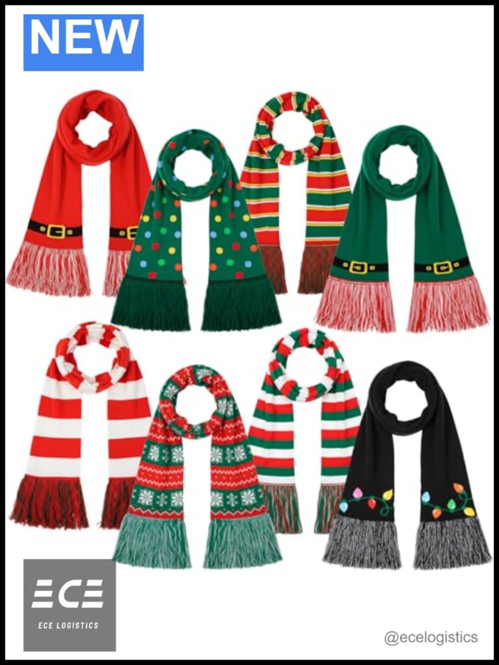 8 Pack Winter Knitted Scarves with Tassels Acrylic Warm Cold Weather